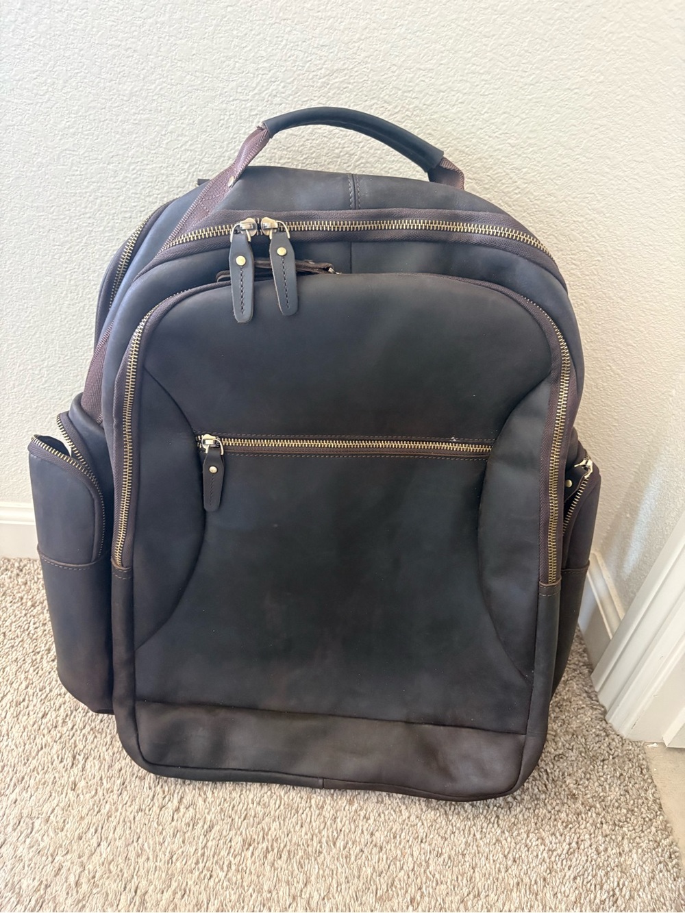 Men's Leather Backpack Travel Bag - Brown